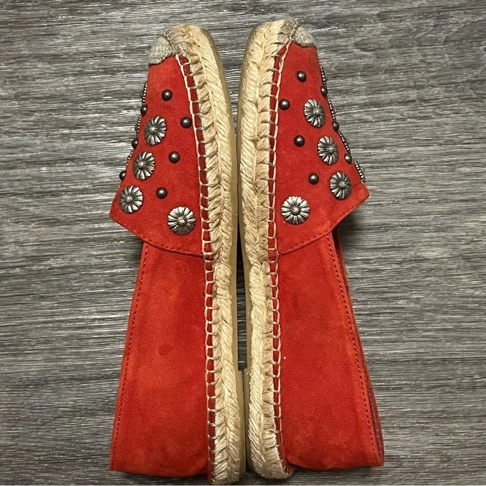 The Kooples Daisy Espadrilles, red, studded, size 37 / 6.5US